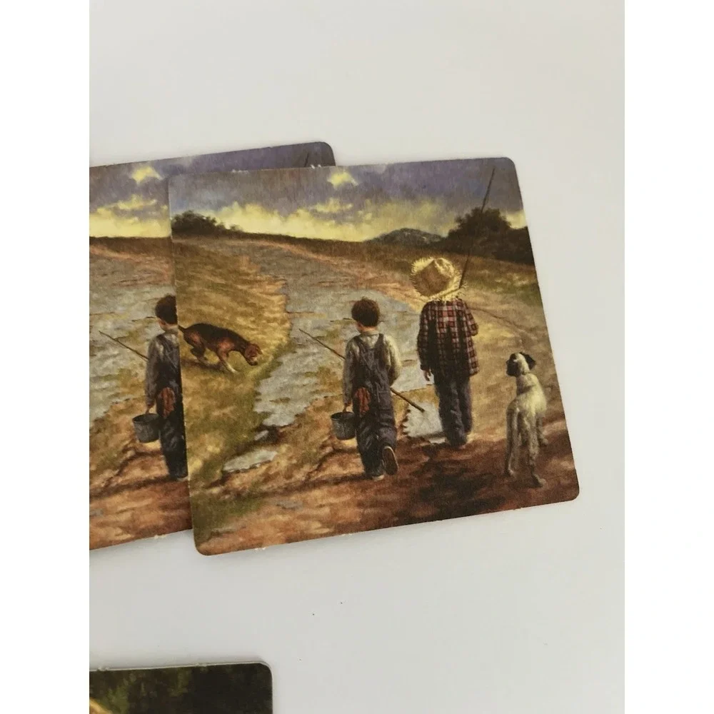 Vtg 23 cardboard Coasters Kids Country grandmas house decor 80s 90s fishing 3x3